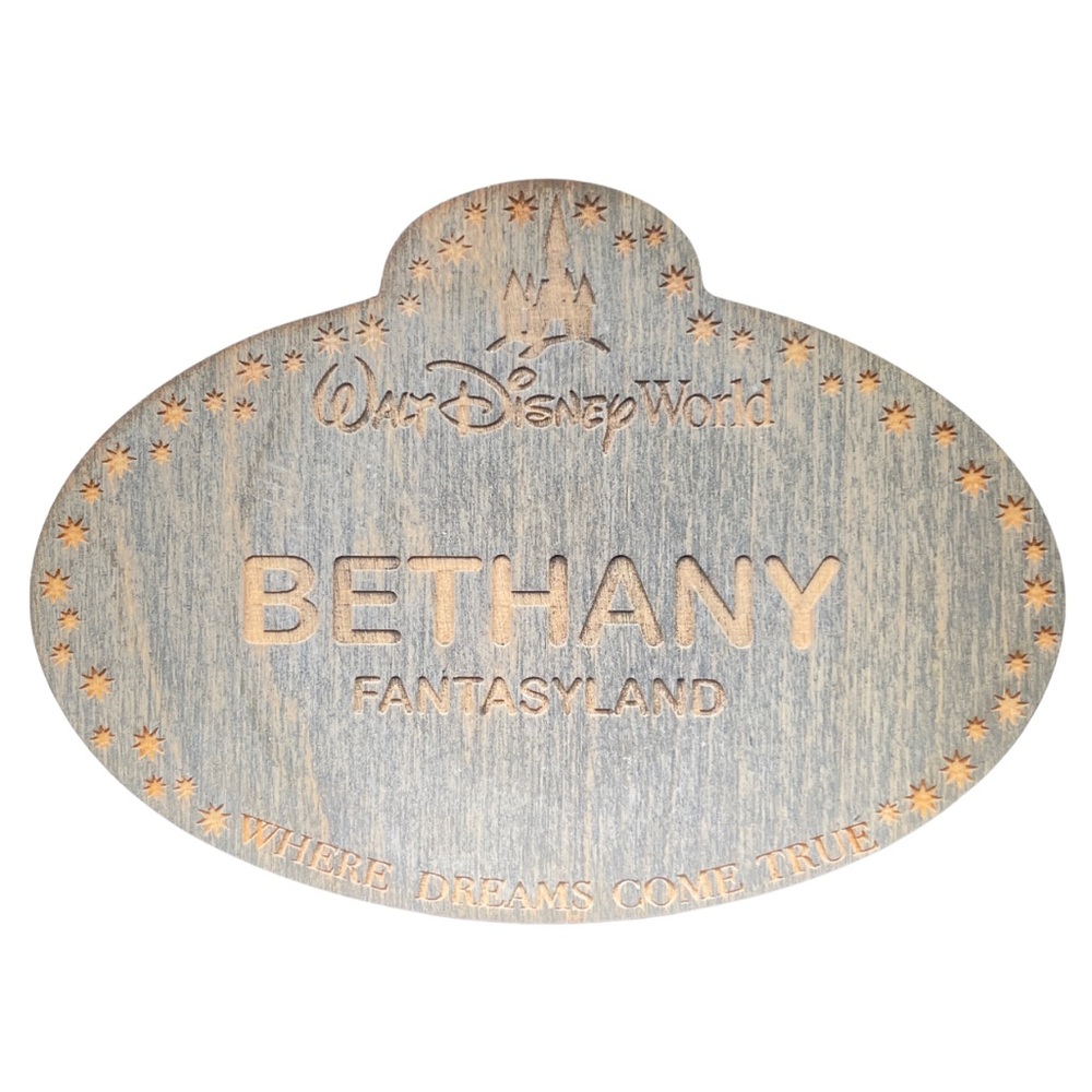 Personalized Disney Fantasyland Blue Wooden Bethany Name Tag Coaster
